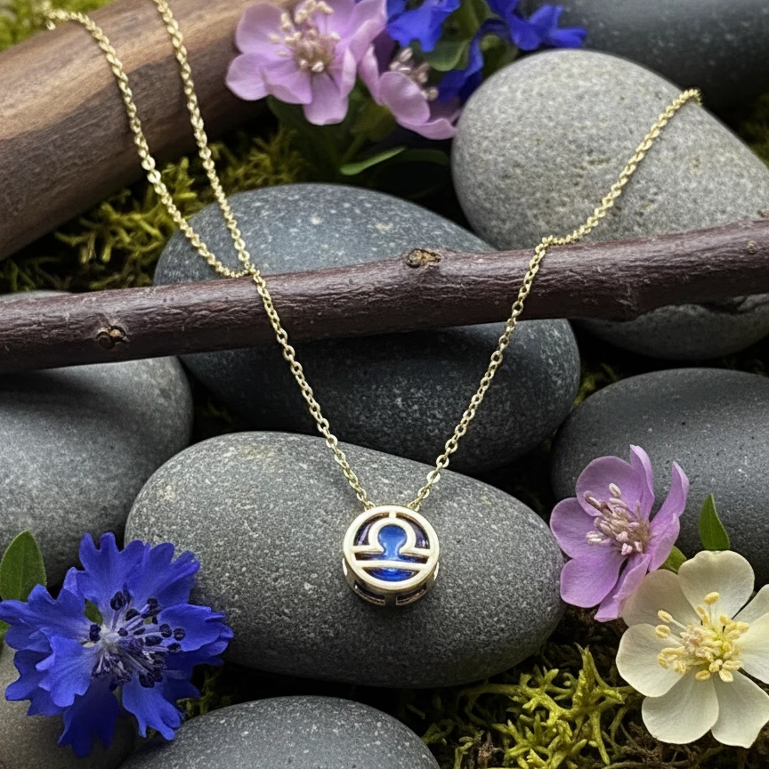 Libra (Tərəzi) Bürcü – Lapis Lazuli Seriyalı Qızılı Boyunbağı