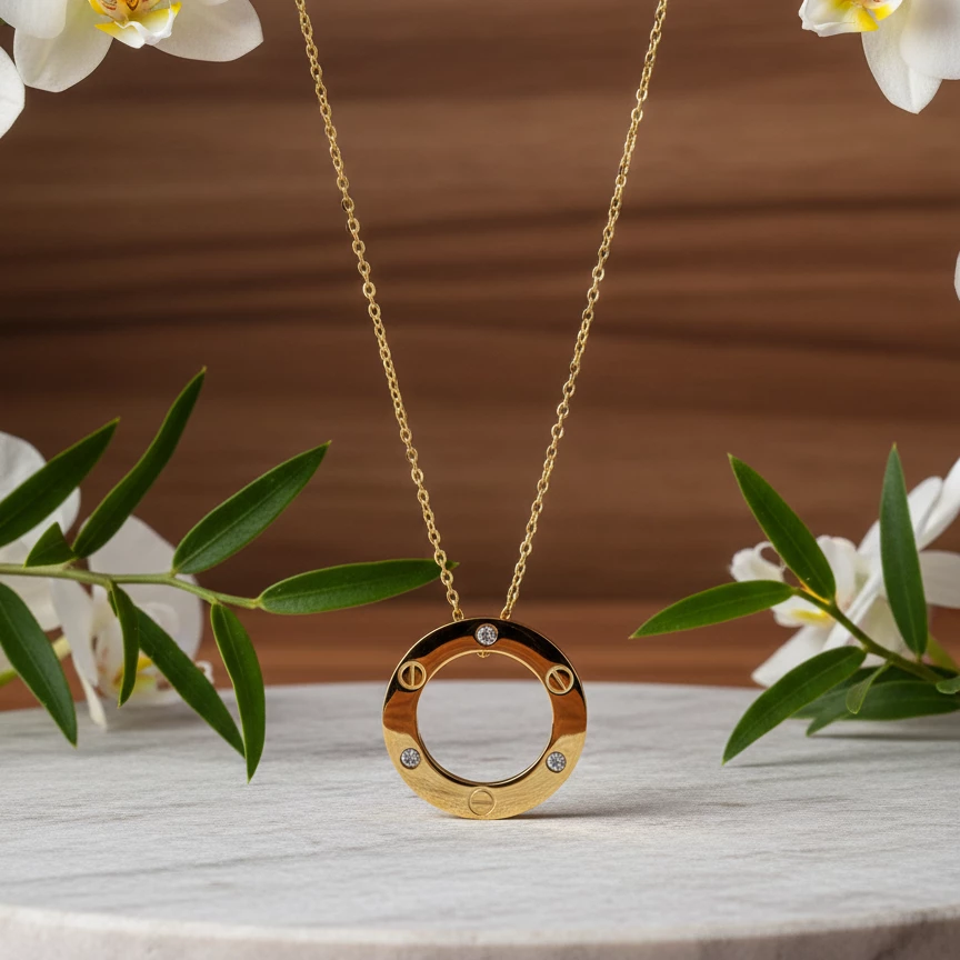 Cartier Love üslubunda Brilliantlı Qızılı Boyunbağı