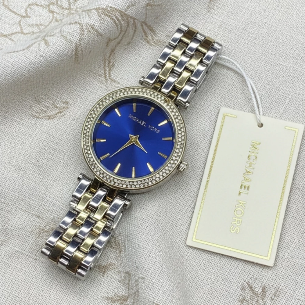 Mavi Siferblatlı Zərif Qadın Qol Saatı – Gold & Silver