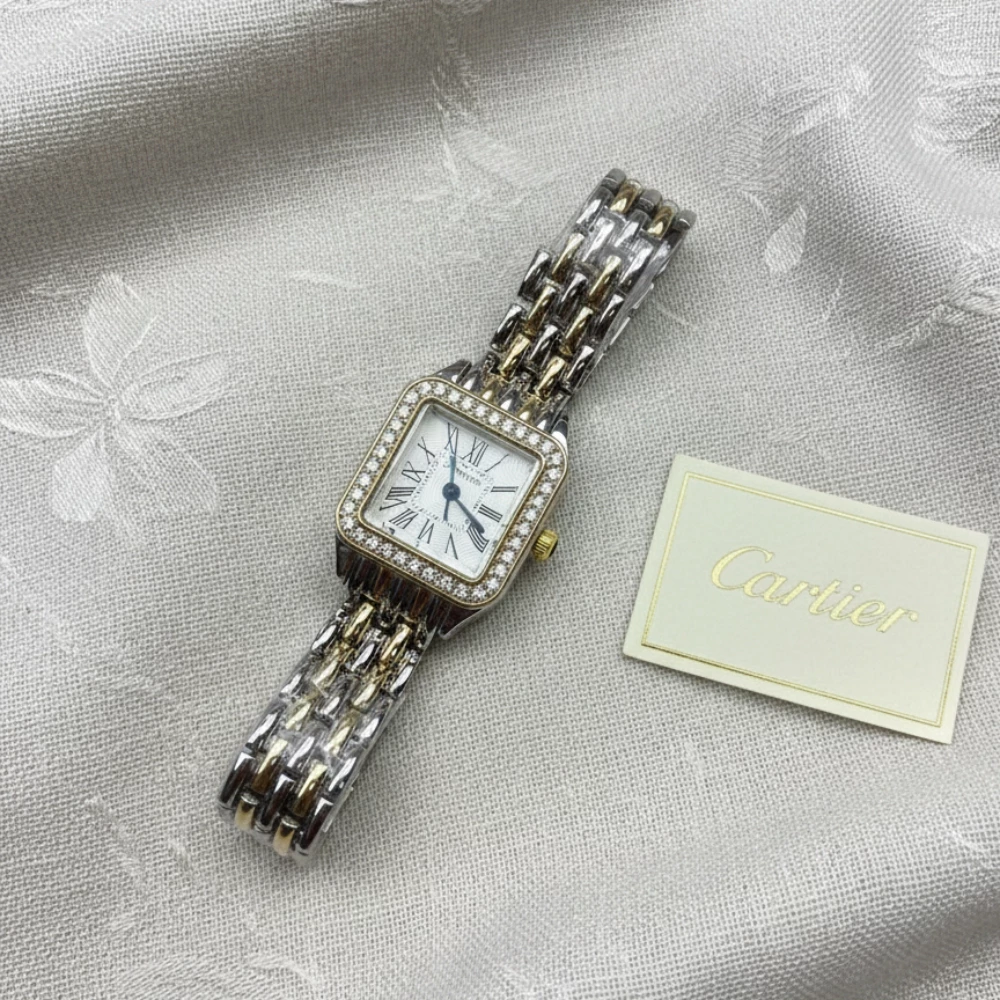 Cartier Style Kvadrat Qadın Saatı – Zirkonlu Premium Dizayn