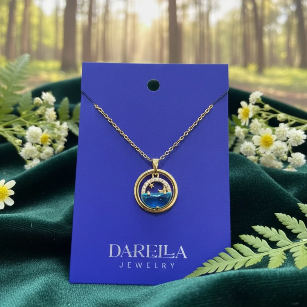 Dəniz Motivli Mavi Kulonlu Zəncir