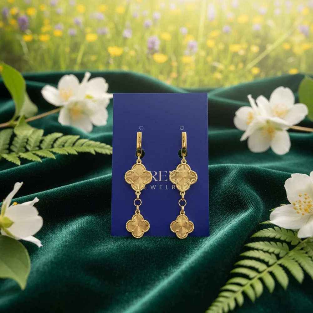 Qızılı Yonca Formalı Uzun Sırğalar